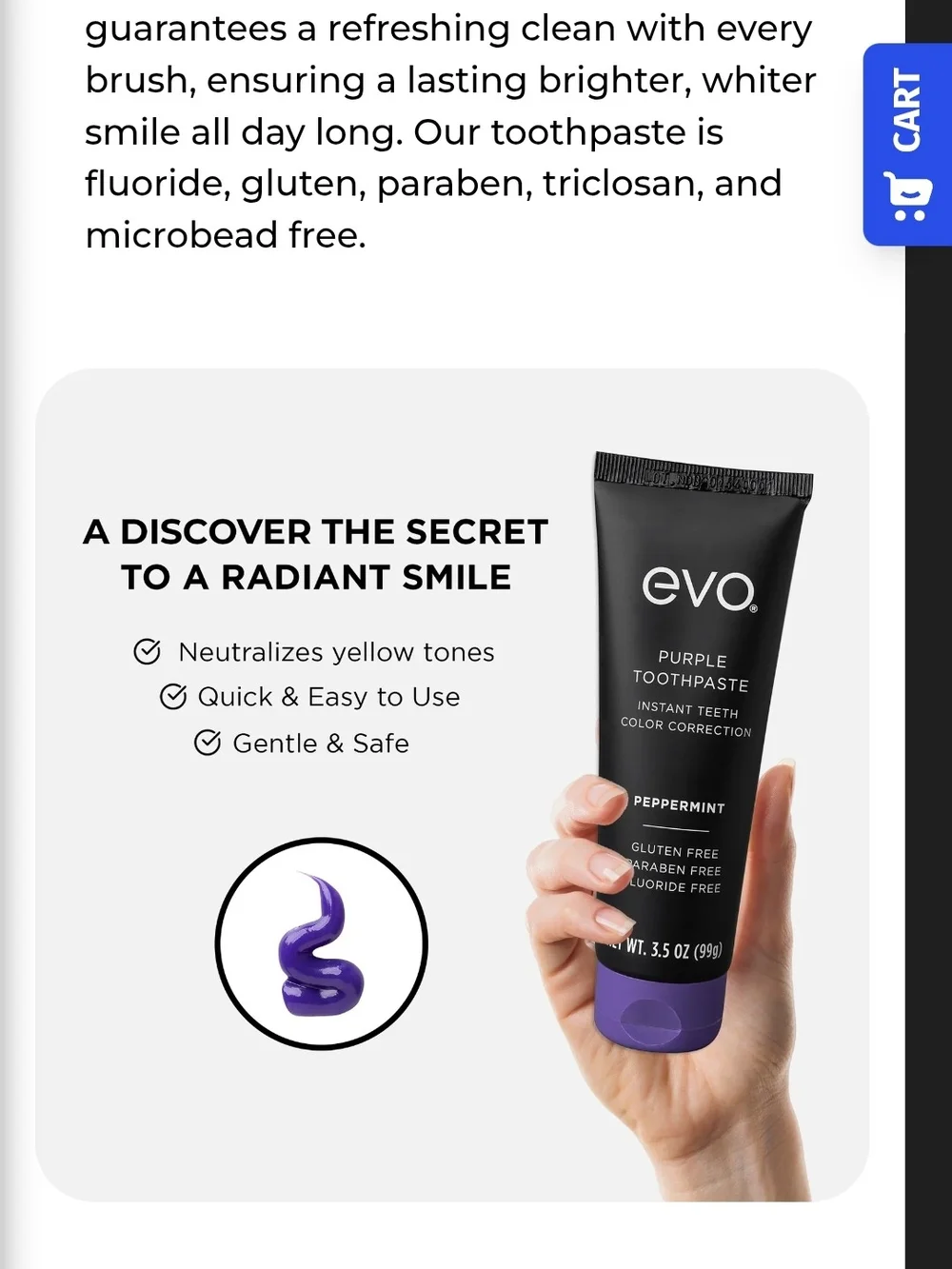 2 PACK NIB!  EVO Purple Toothpaste Peppermint - Instant Teeth Color Correction